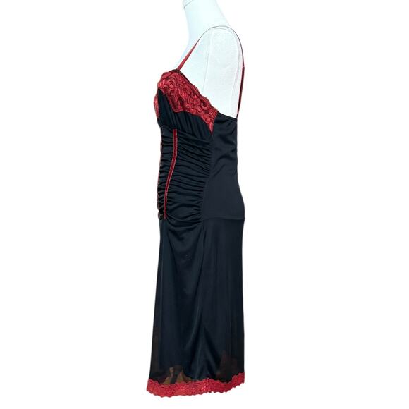 Morbid Threads Gothic Lacy Ruched Slip Dress S Y2K Punk Black Red Lace Bodice - Picture 9 of 11